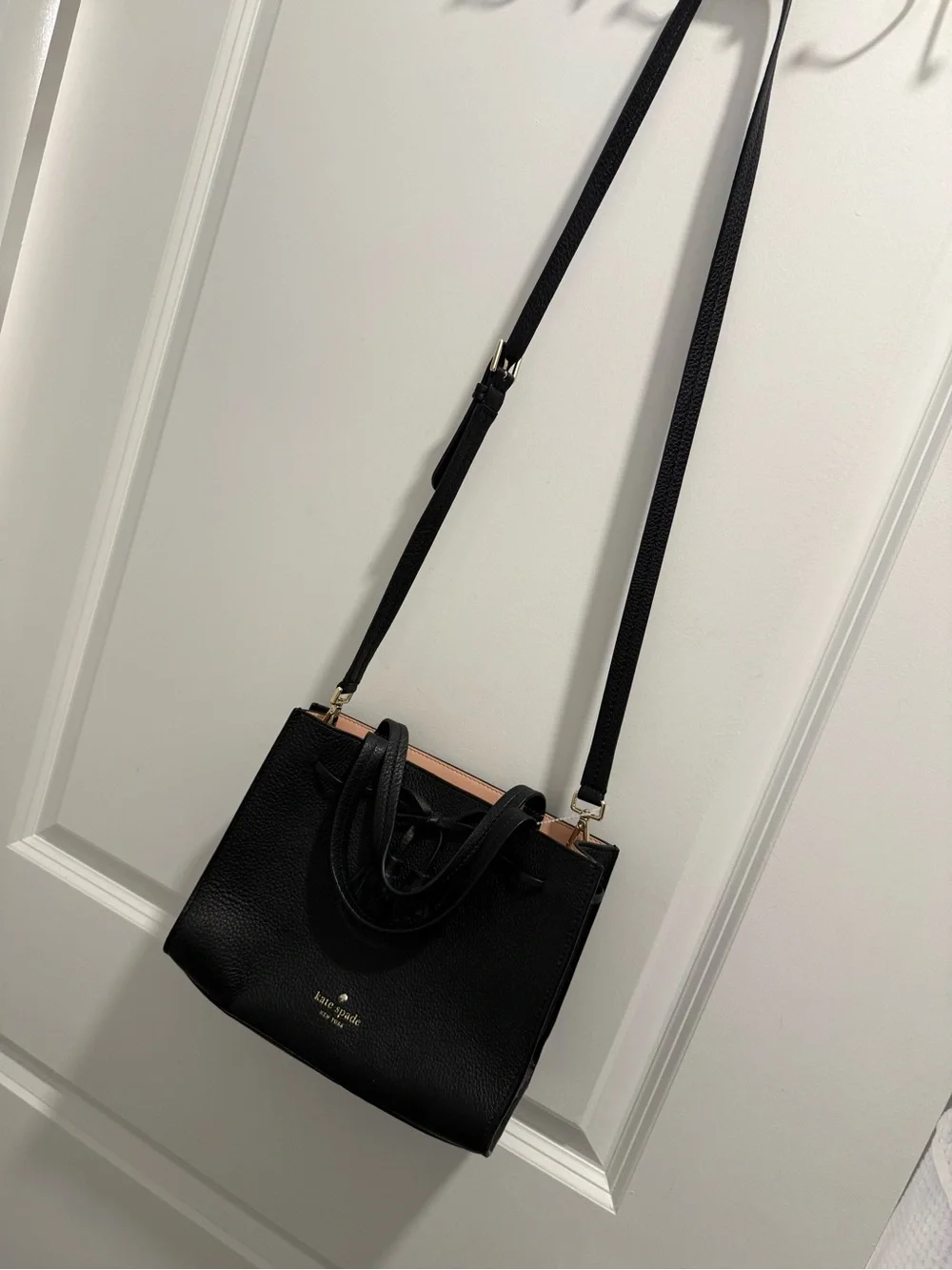 kate spade Black Pebbled Leather Satchel with Gold Accents